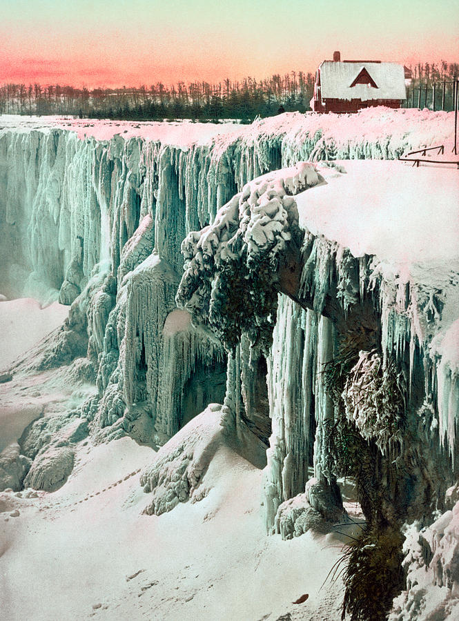 Horseshoe Falls During Winter - Vintage Niagara Falls - 1900  Photograph by War Is Hell Store