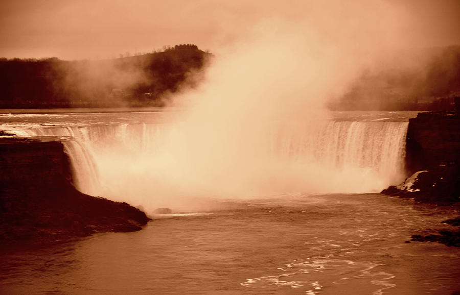 Horseshoe Falls in Sepia Photograph by Bill Cannon