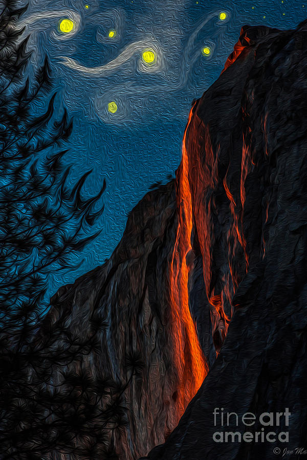 Yosemite National Park Digital Art - Horsetail Fall - Lava Flow Starry Night by Jon Ma