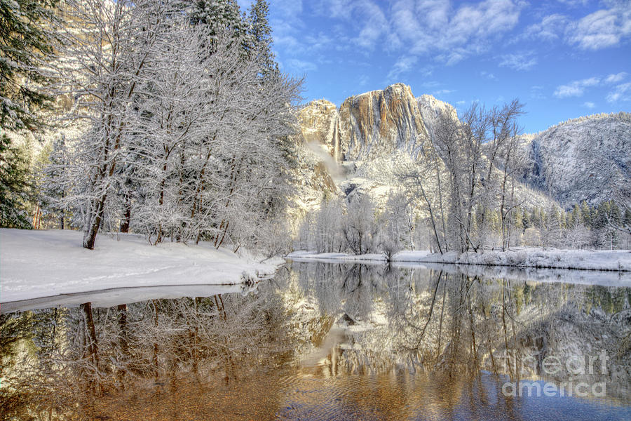 Horsetail Fall Reflections Winter Yosemite National Park Photograph by Wayne Moran