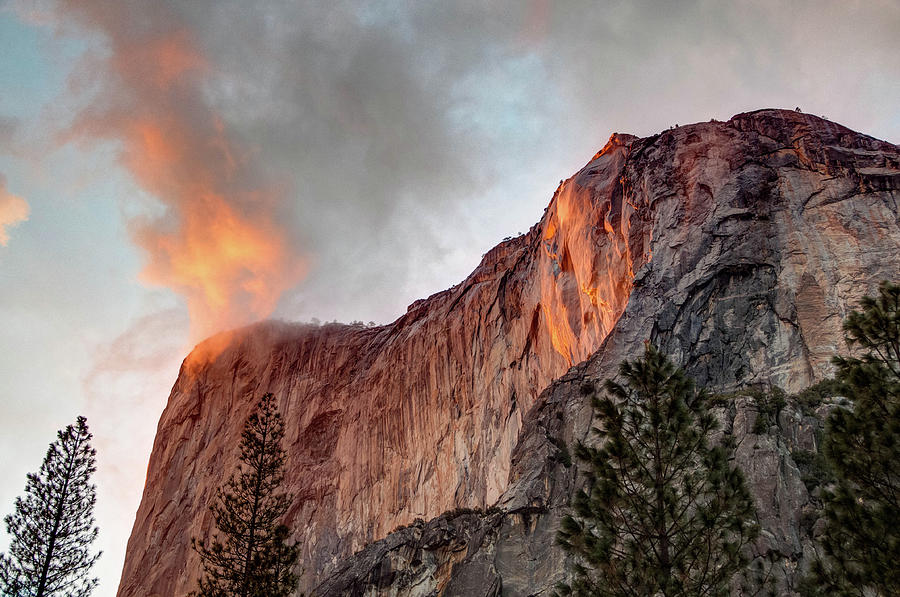 Yosemite National Park Photograph - Horsetail Falls Cloudy Sunset by Connie Cooper-Edwards