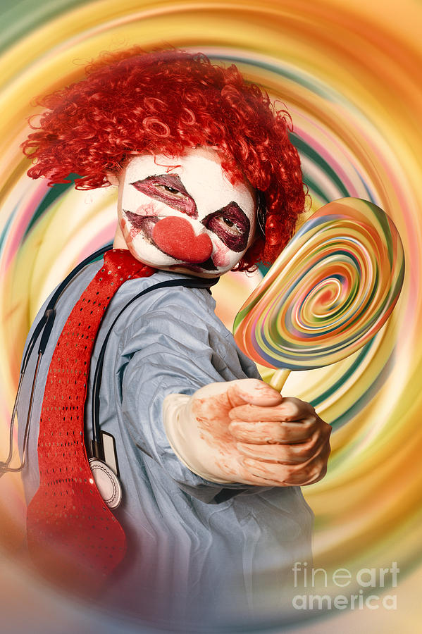 Hospital clown offering psychedelic lolly hypnosis Photograph by Jorgo Photography