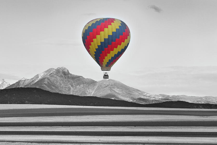 Hot Air Balloon and Longs Peak - Black White and Color Photograph by James BO Insogna