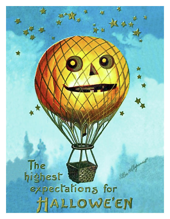 Hot air balloon Halloween flight Mixed Media by Long Shot