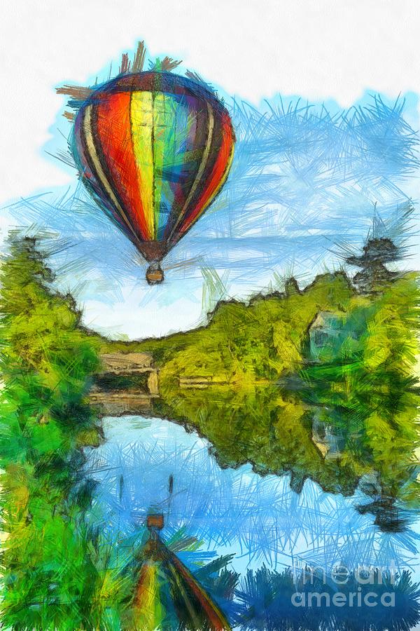Colored Photograph - Hot Air Balloon Woodstock Vermont Pencil by Edward Fielding