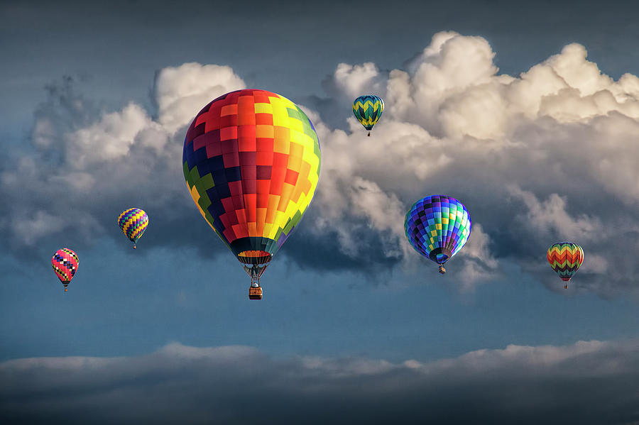 Transportation Photograph - Hot Air Balloons and Cloudy Sky at a Balloon Festival by Randall Nyhof