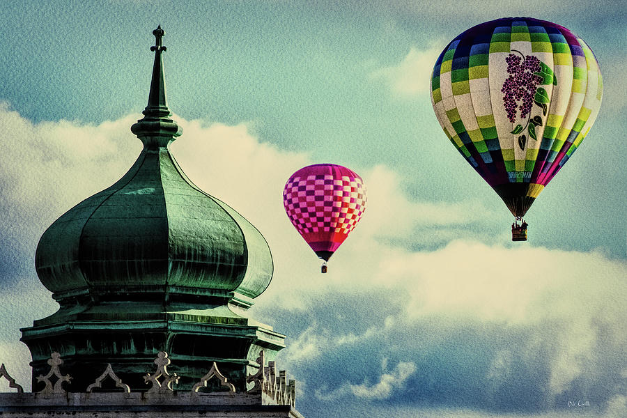 Hot Air Balloons float over Lewiston Maine Photograph by Bob Orsillo