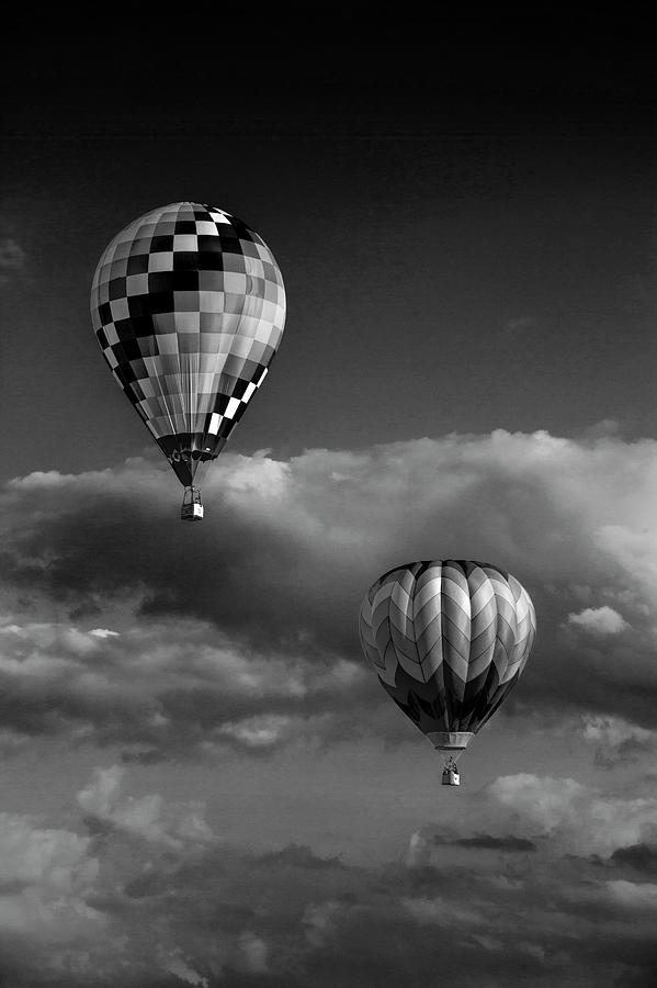 Transportation Photograph - Hot Air Balloons in , Black and White at a Balloon Festival by Randall Nyhof