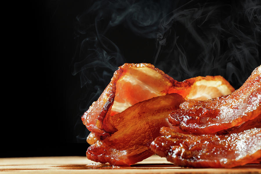 Grease Movie Photograph - Hot Bacon With Steam Isolated on Black by Good Focused