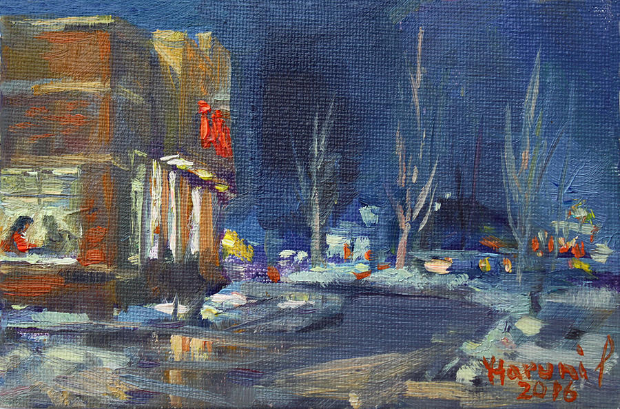Winter Painting - Hot Coffee in Cold Winter at Tims with Viola by Ylli Haruni