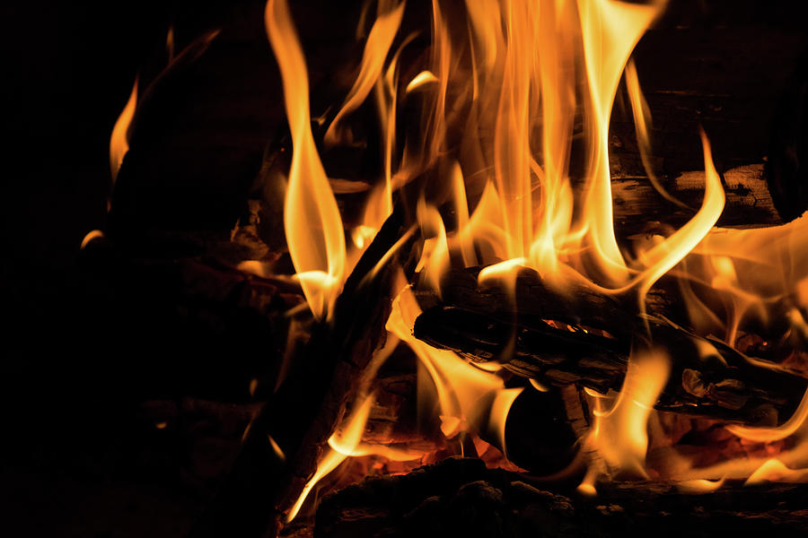 Hygge - Crackling Blaze in a Fireplace Photograph by Georgia Mizuleva