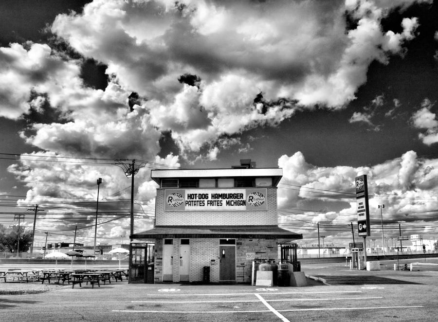 Black And White Photograph - Hot Dog Hamburger Frites Michigan by Russell Styles