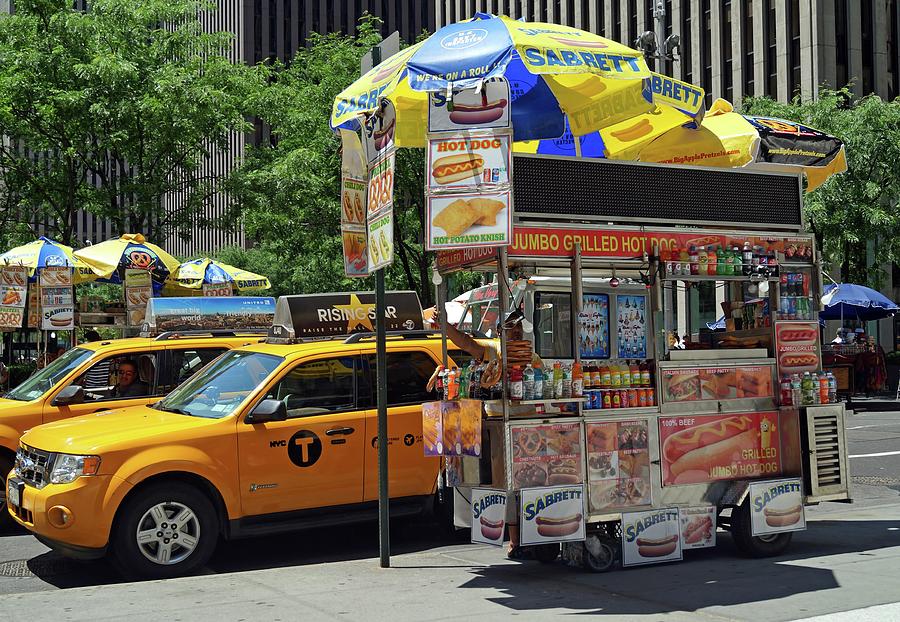 Hot Dogs And Taxis In New York City Photograph