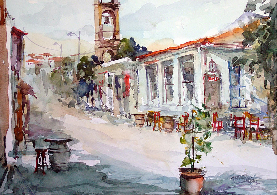 Hot noon - Bozcaada Church Way Painting by Faruk Koksal