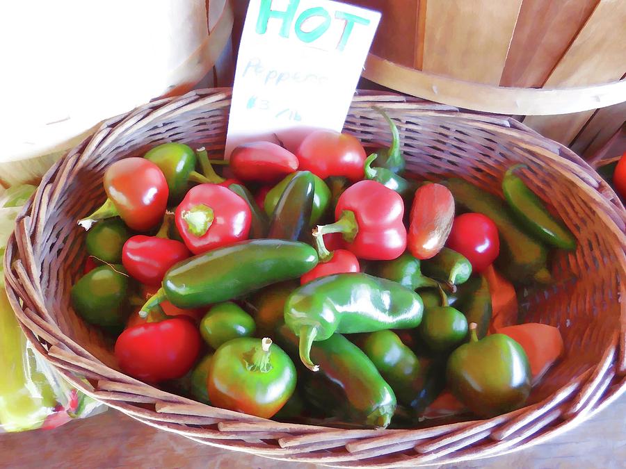 Hot peppers in basket Painting by Jeelan Clark