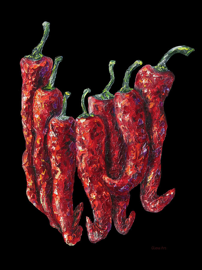 Hot Peppers Painting by Lena Owens - OLena Art Vibrant Palette Knife and Graphic Design