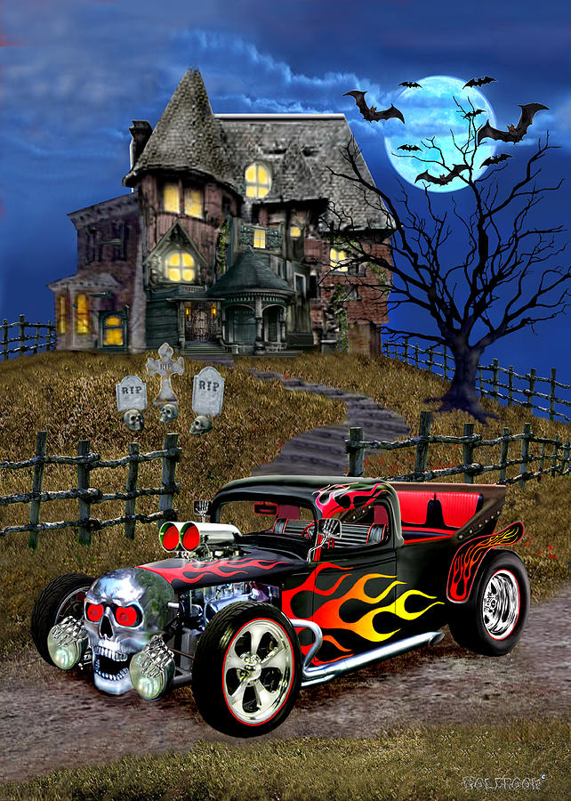 Halloween Digital Art - Hot Rod of Haunted Hill by Glenn Holbrook