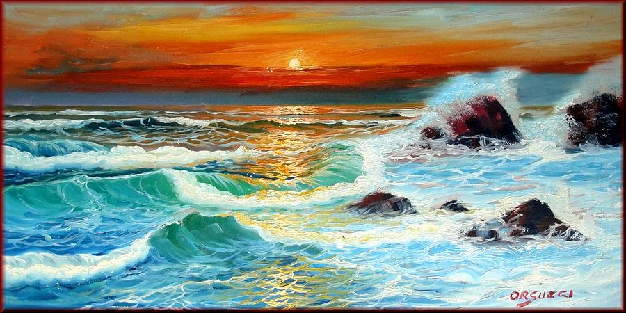 Hot Sea Sunset Painting By Orsucci