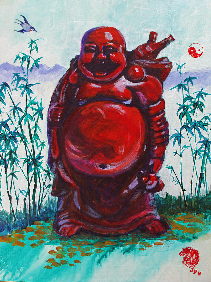 Hotai the laughing Buddha Painting by Judy Fischer Walton
