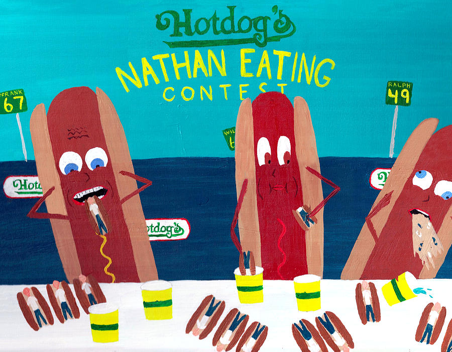 Nathans Painting - Hotdogs Nathan Eating Contest by Nick Nestle