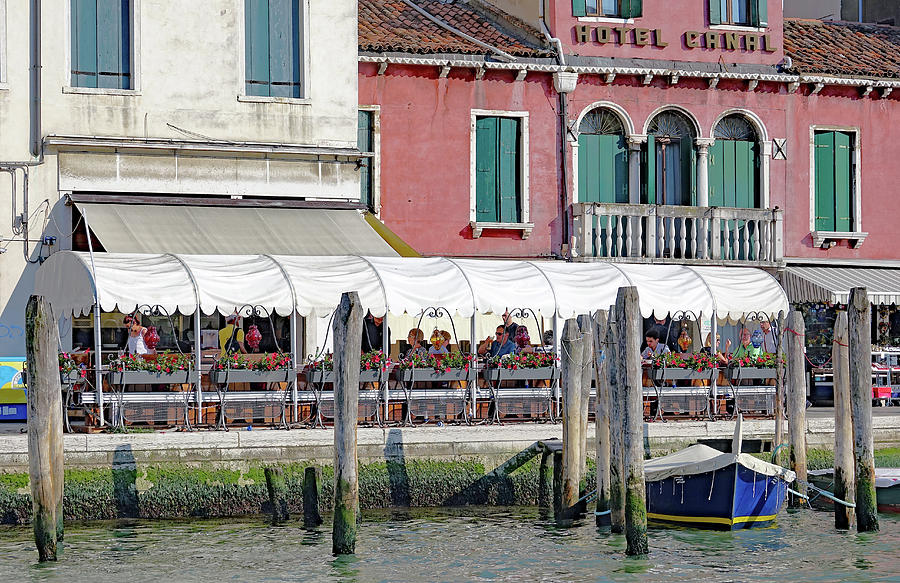 Hotel Canal And A Ristorante In Front Of It In Venice, Italy Photograph by Rick Rosenshein