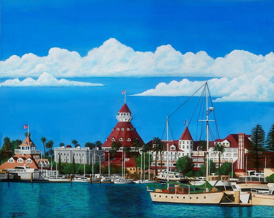 Hotel Del Coronado, Marina View Painting by Robert Bradshaw