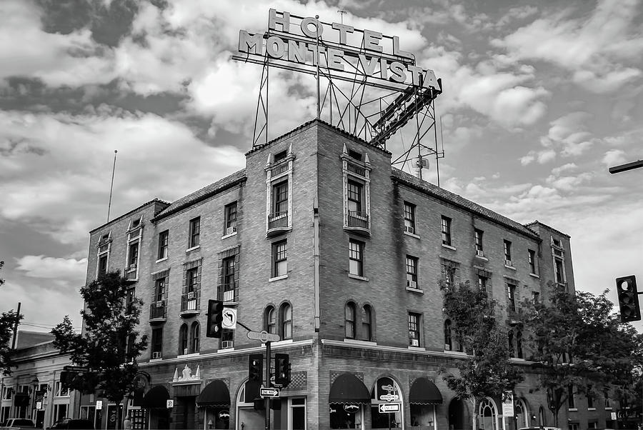 Black And White Photograph - Hotel Monte Vista - Flagstaff - Arizona - Black and White by Gregory Ballos