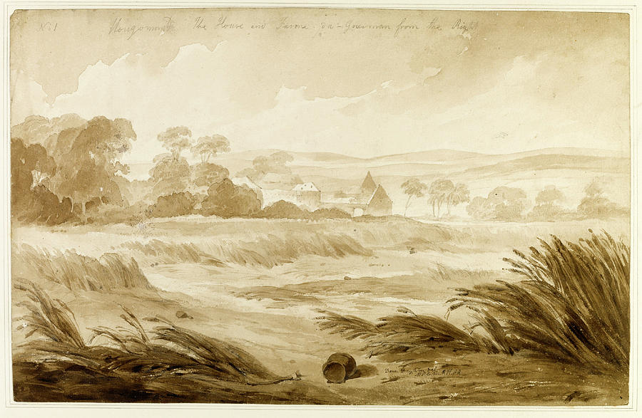 Hougoumont the House and Farme du Gourman from the Right. Nine landscapes from the field of the Batt Drawing by Denis Dighton
