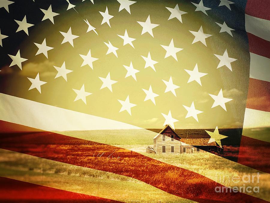 Nature Photograph - House and Flag Double Exposure by Iryna Liveoak