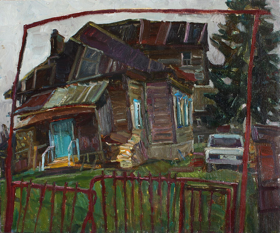 House behind red gate Painting by Juliya Zhukova