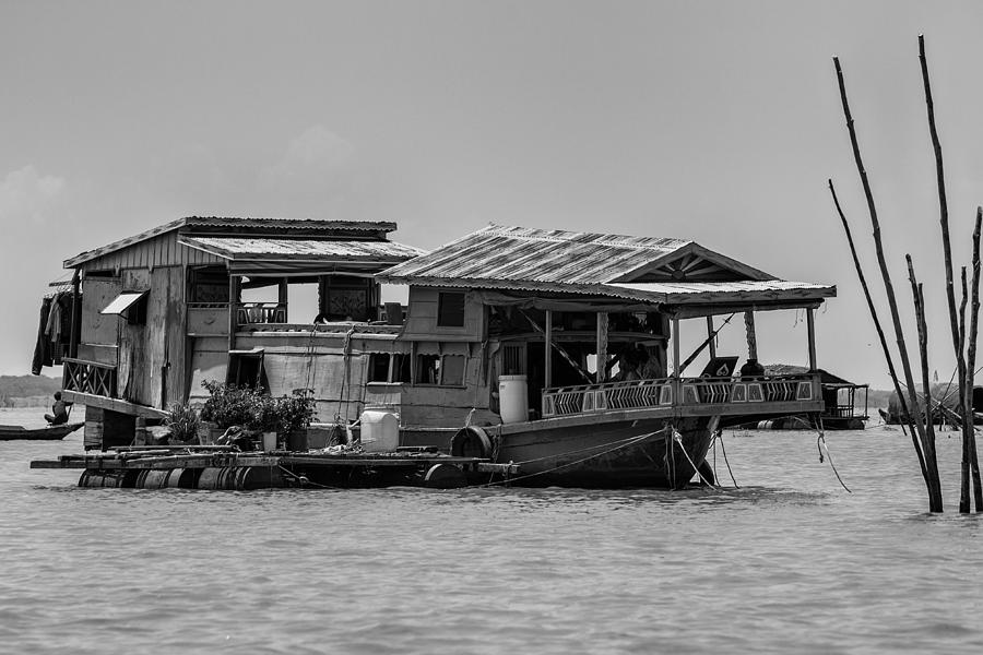 Black And White Photograph - House Boat in Asia by Georgia Clare