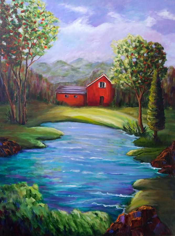 House by the Lake Painting by Rosie Sherman