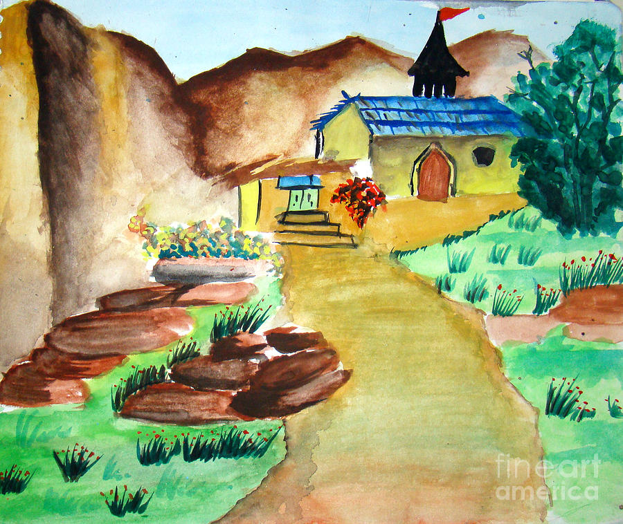 Hills Painting - House in Hills by Tanmay Singh