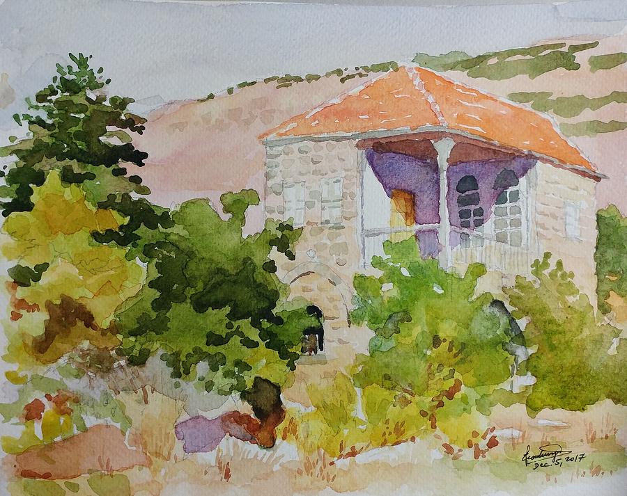 House in Lebanon Painting by Ghazi Toutounji
