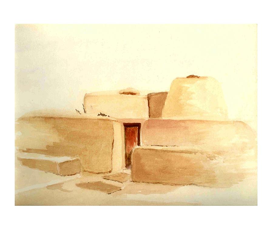 House in Rajasthan Drawing by Asha Sudhaker Shenoy