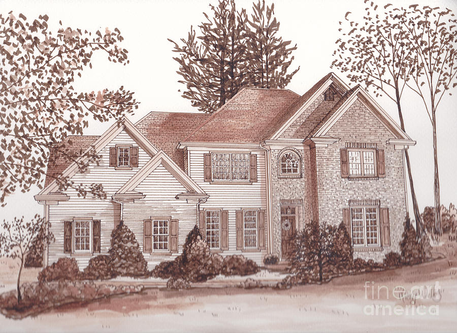 House in the Woods Drawing by Michelle Welles