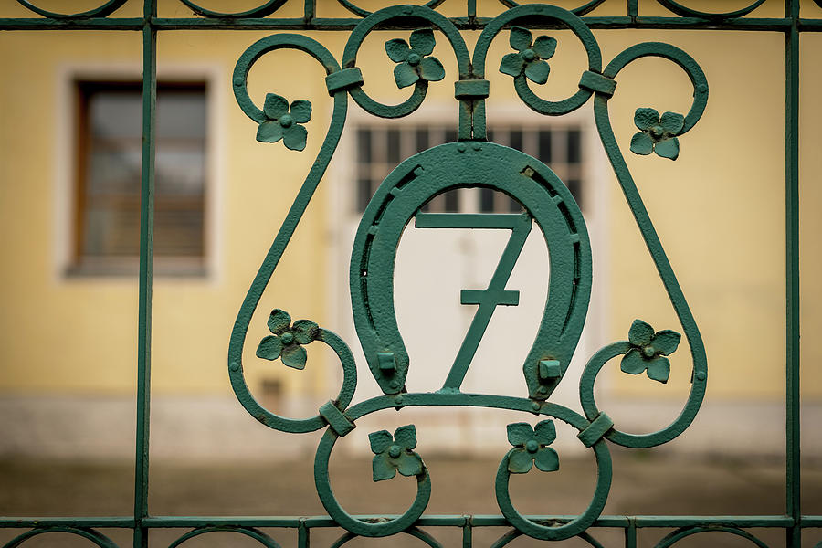 House Number Seven On A Green Iron Gate Photograph