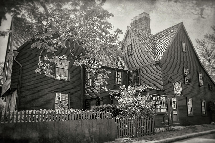 Salem Photograph - House of the Seven Gables Salem Massachusetts in Black and White  by Carol Japp