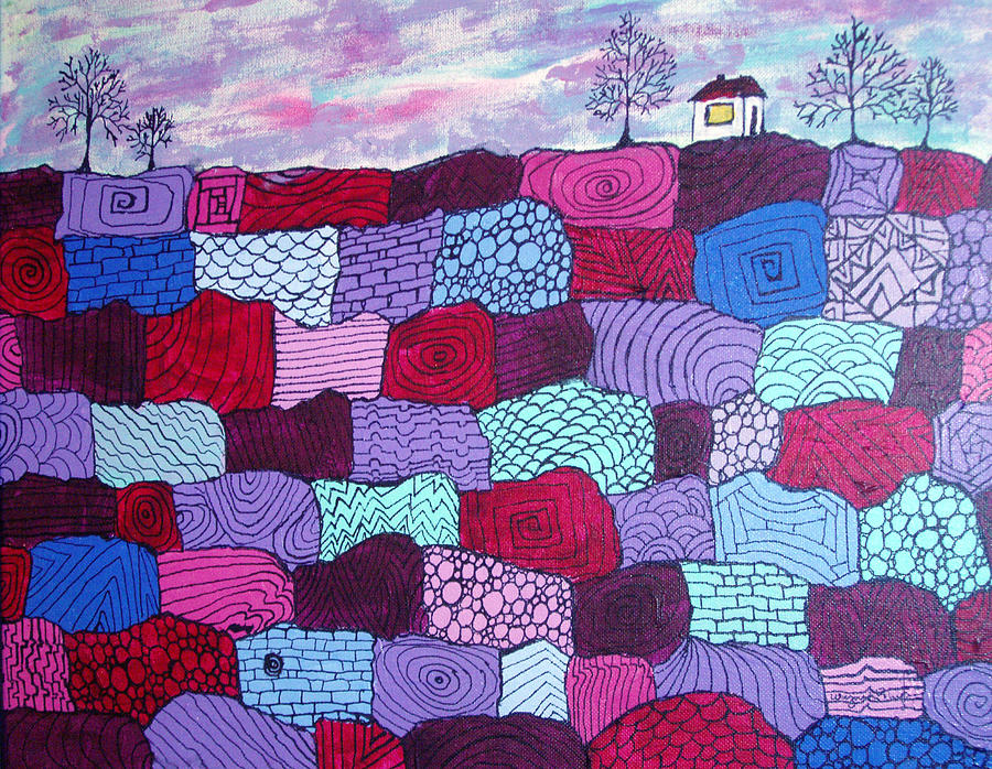House on Top of Patchwork Hill Painting by Wayne Potrafka