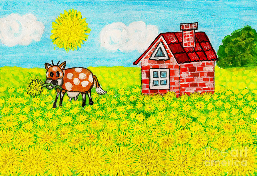 House with dandelions, painting Painting by Irina Afonskaya