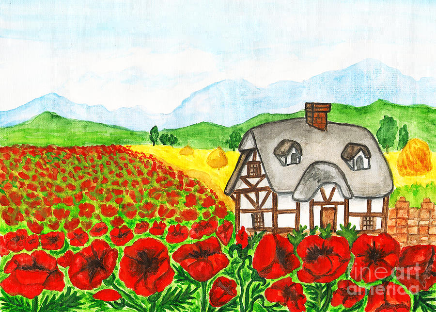 House with red poppies, painting Painting by Irina Afonskaya