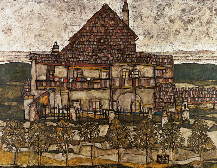 House with Shingle Roof  Painting by Egon Schiele