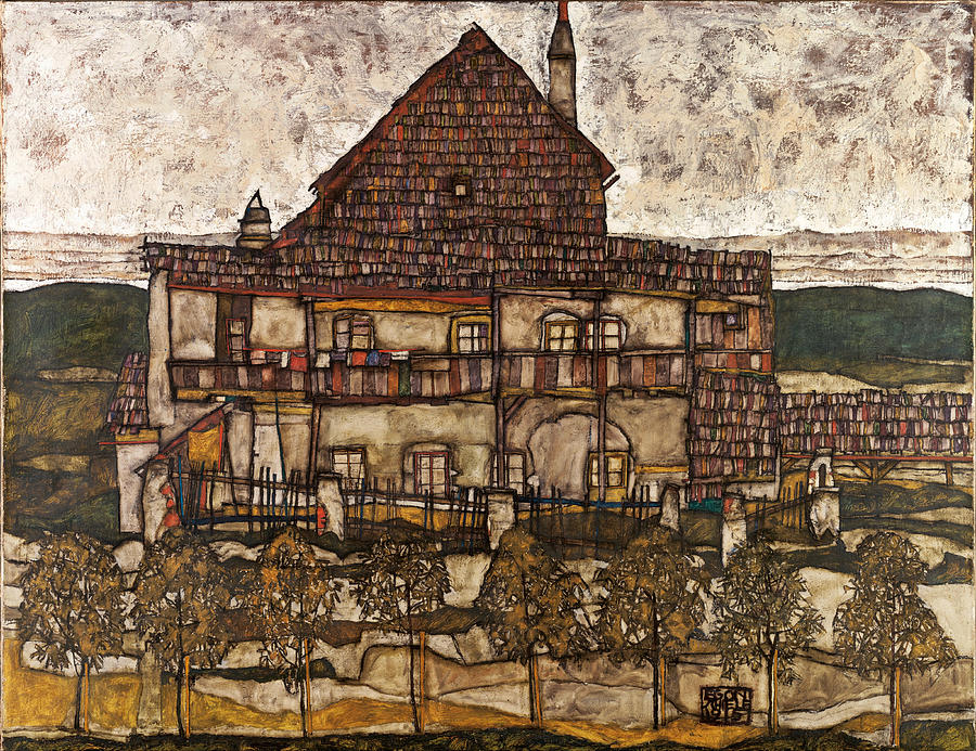 House with Shingle Roof. Old House II Painting by Egon Schiele