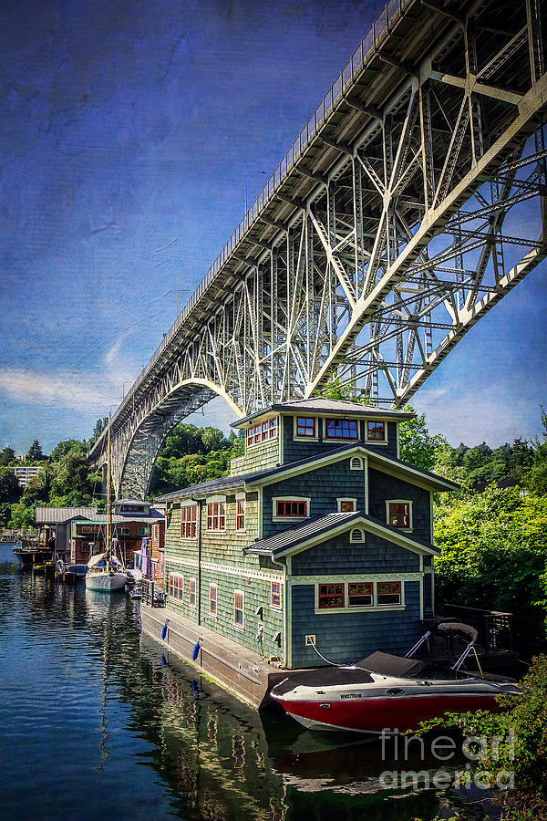 Houseboat And Aurora Bridge Seattle Photograph