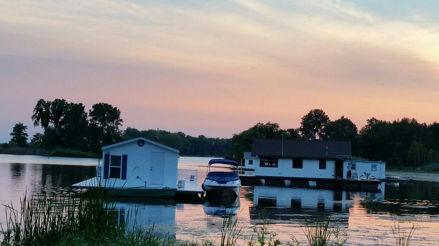 Sunset Photograph - Houseboats in the sunset by Kimberly  W