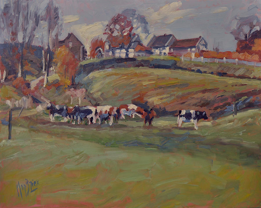 Houses and cows in Schweiberg Painting by Nop Briex