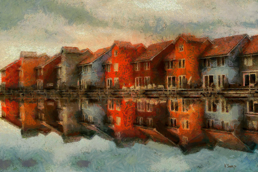 Houses by the Sea Painting by Kai Saarto
