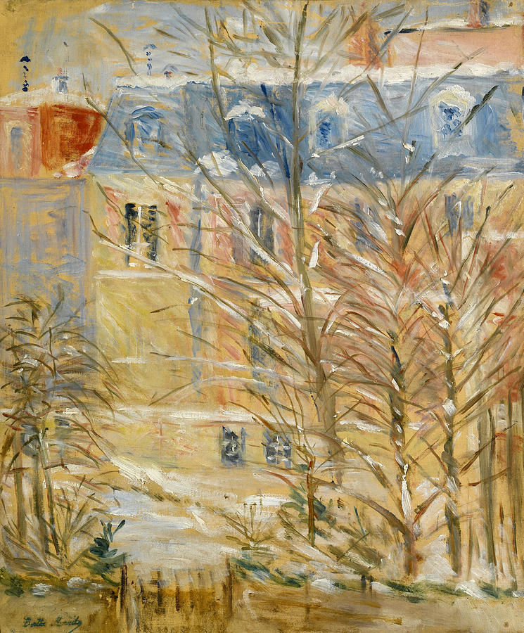 Berthe Morisot Painting - Houses in Snow by Berthe Morisot