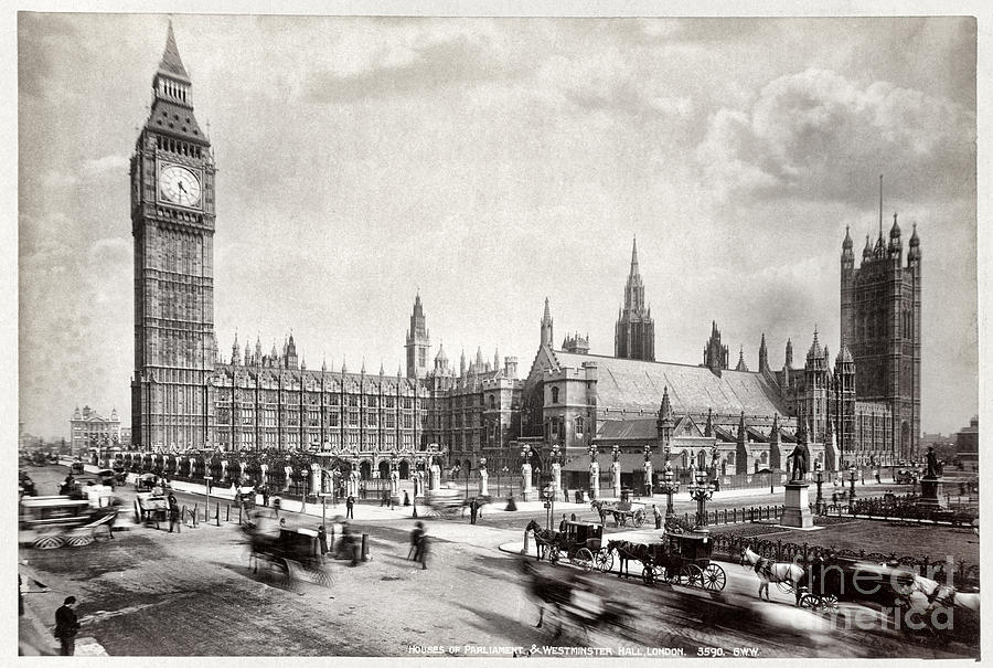 Vintage Photograph - Houses of Parliament and Westminster Hall London by Vintage Treasure