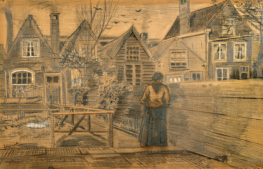 Houses seen from the back window of Siens Mothers House  Drawing by Vincent van Gogh